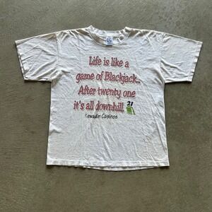 Vintage 90s Kewadin Caisnos Shirt Size XL Gray Funny Life Is Blackjack Humor